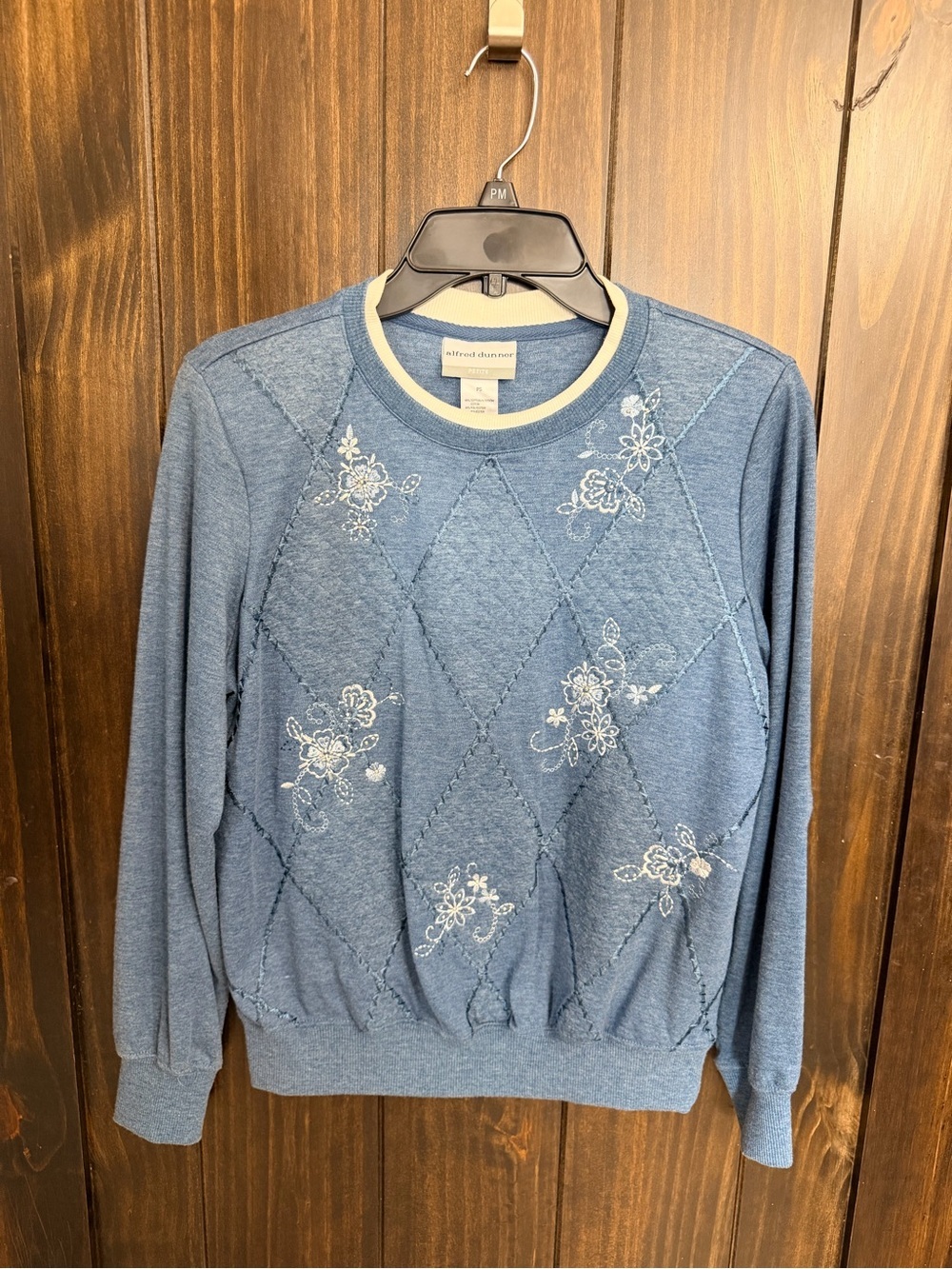 Alfred Dunner Denim-Blue Quilted Floral Crewneck Sweater-Petite Small - Picture 4 of 10
